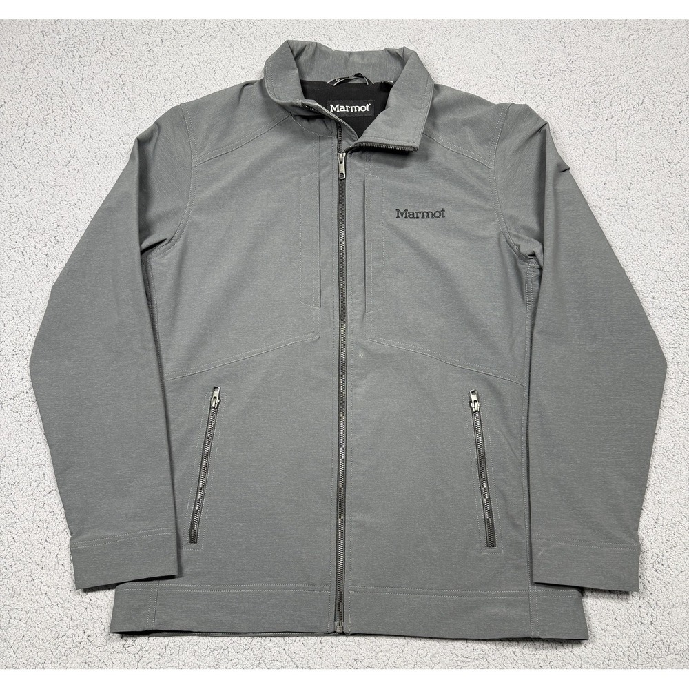 Marmot Jacket Mens Large‎ Gray Softshell Full Zip Lined CC-214 Lightweight